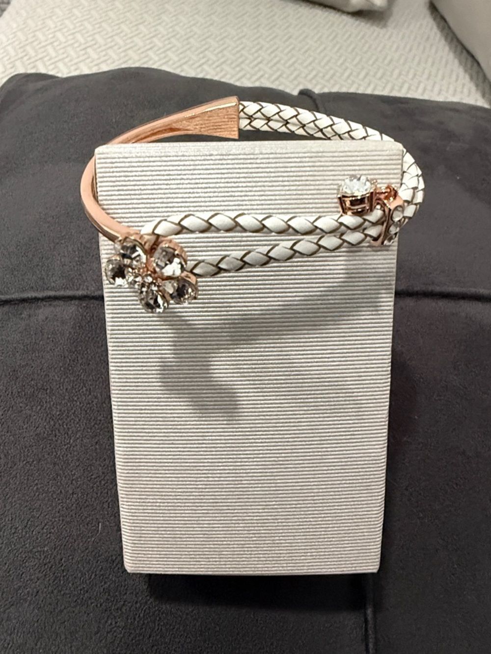Swarovski Crystal Floral White Braided Bangle Bracelet 7”-7.5” Rose Gold  $70